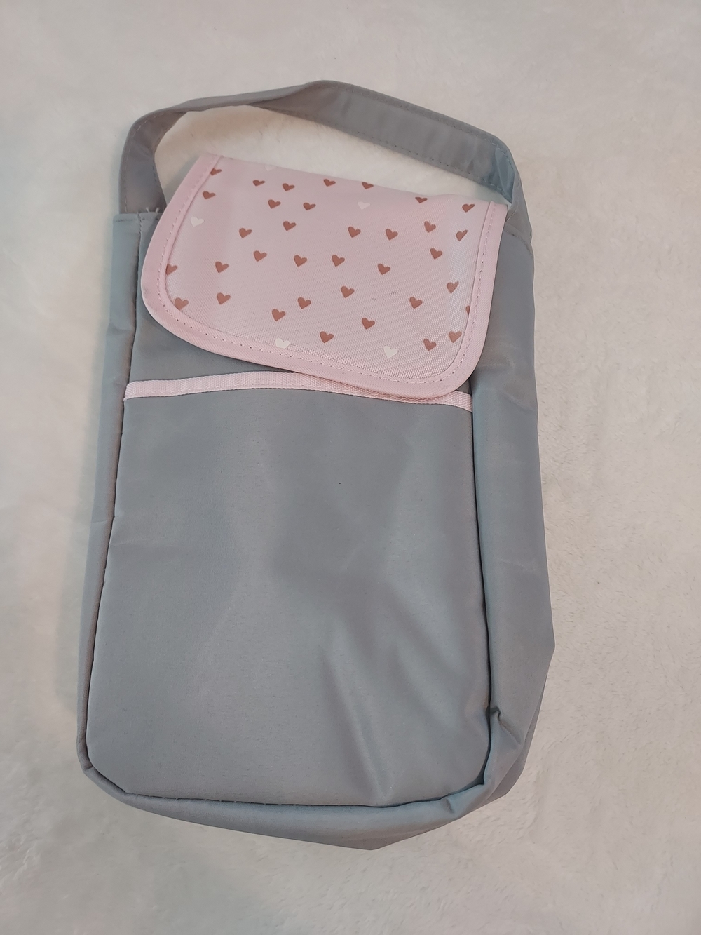 Baby Essentials Pink and Gray Baby Bottle Bag with Heart Detail